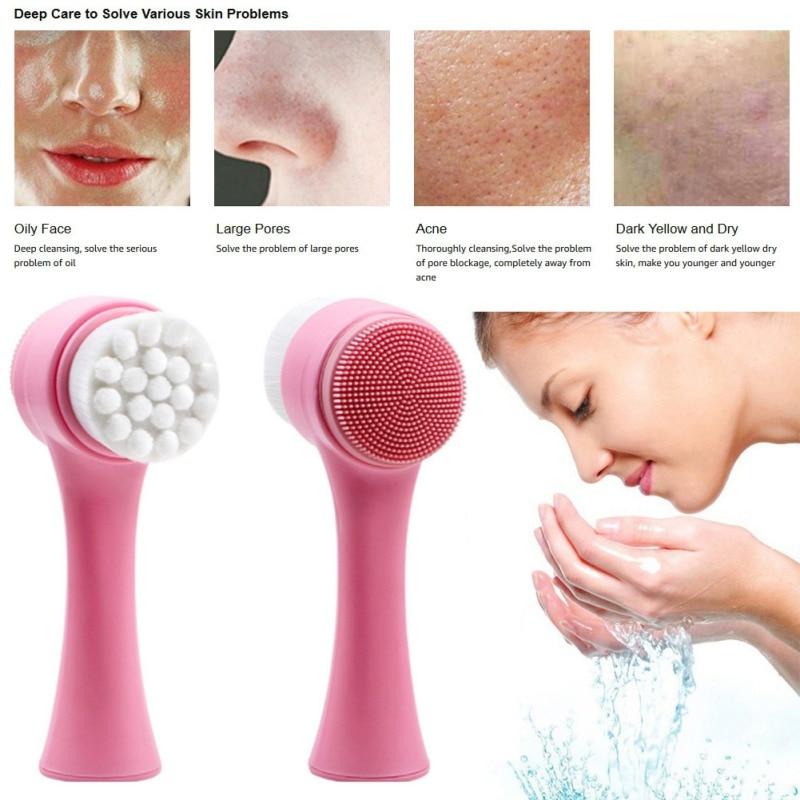 2 in 1 Facial Cleansing Brush | Silicone Massage Pore Cleanser Exfoliation | Ultra-Soft Manual Exfoliating Wash Makeup All Skin Types